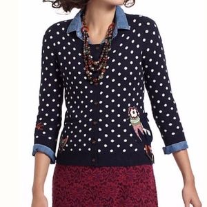 Anthropologie Polka Dot Snow Bird Cardigan